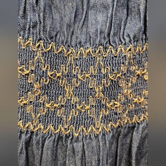 Indigo & Lace Boho Denim Smocked Maxi Dress - Tiered Western Prairie - Size S - Picture 6 of 6